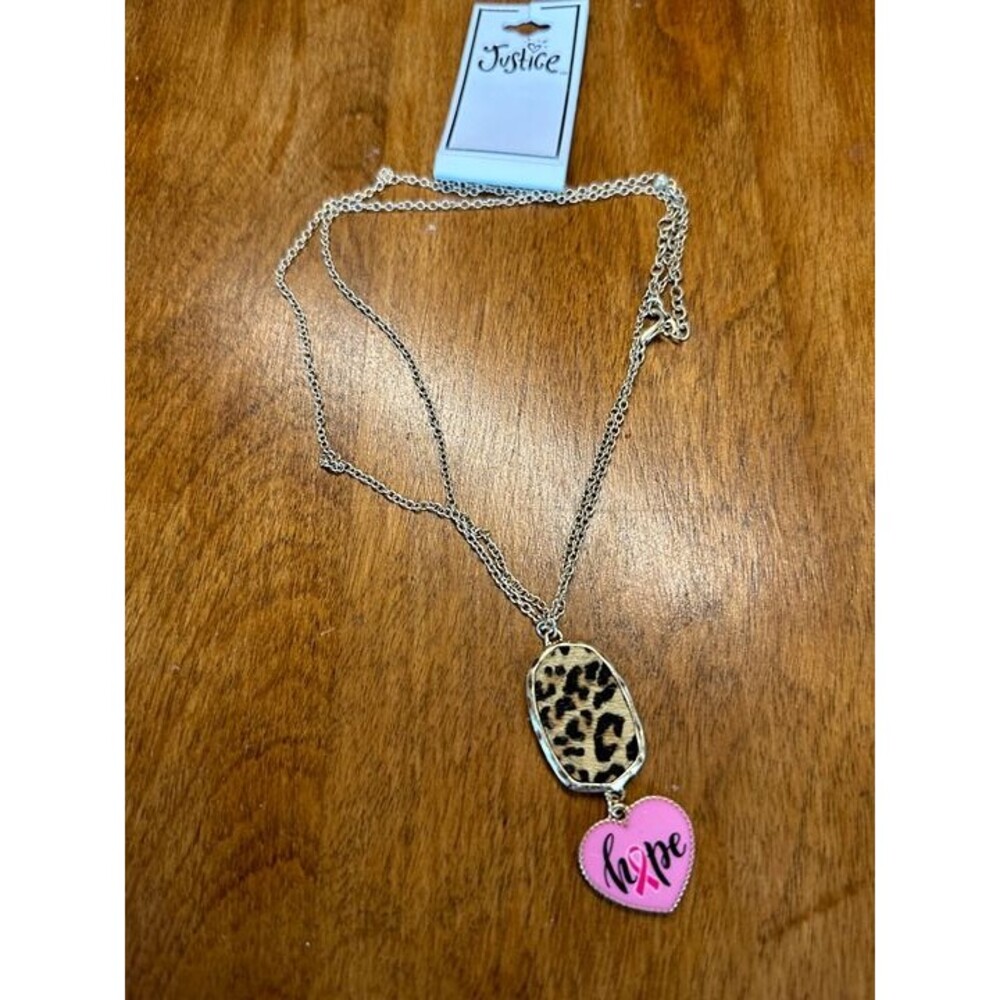 Justice Gold Leopard Print Pink Hope Heart Pendant Necklace NWT New Jewelry